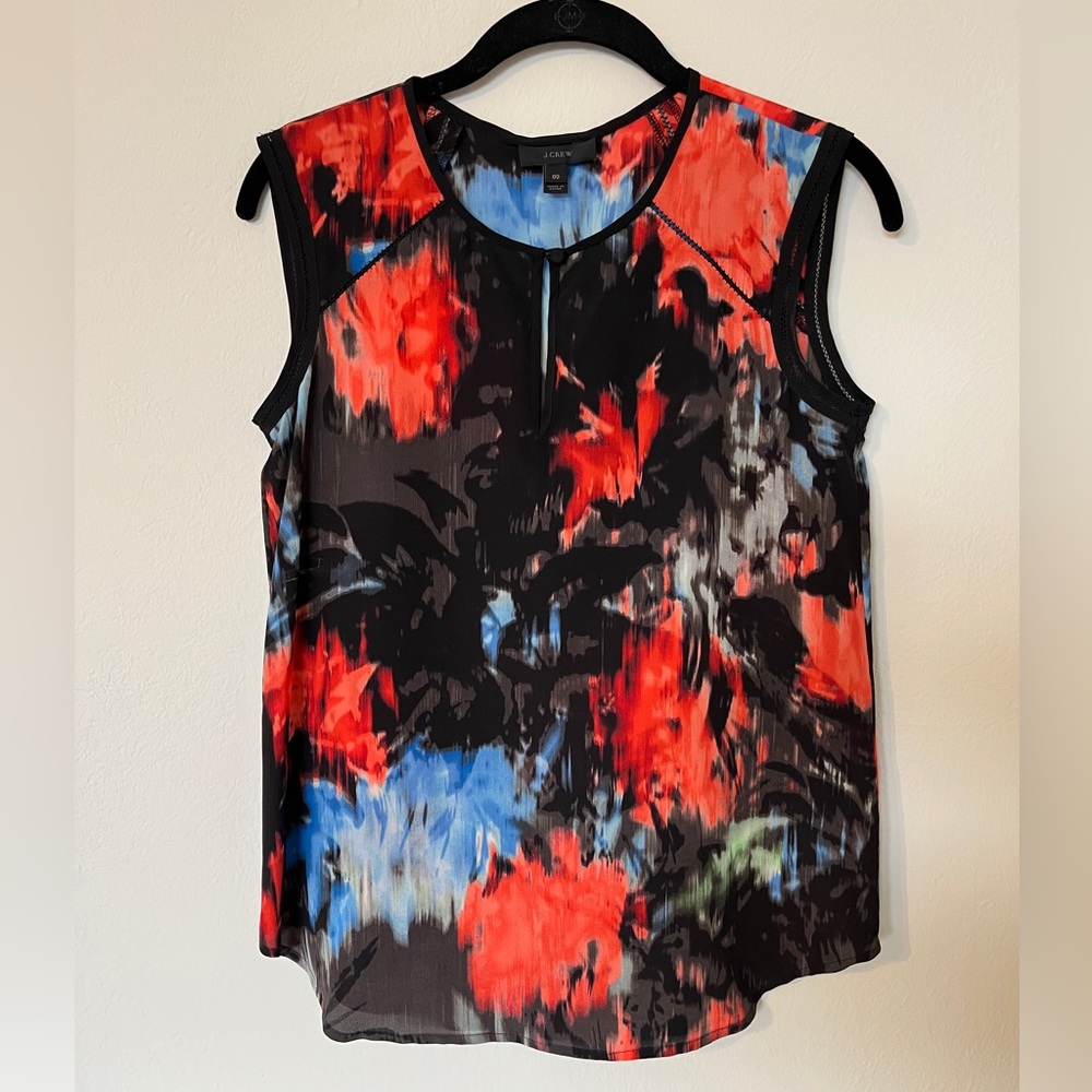 JCREW Silk Watercolor Keyhole blouse